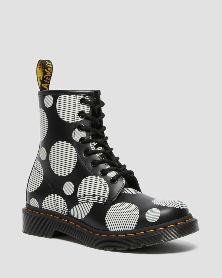 Dr. Martens 1460 Polka Dot Smooth Nahka Naisten Nauhalliset Nilkkurit - Mustat/Valkoinen Nilkkurit [